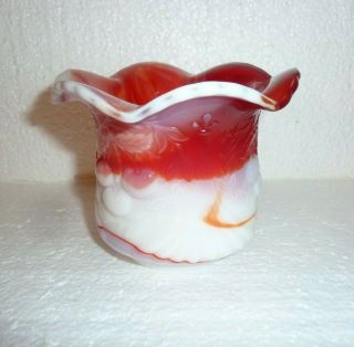 Vintage Westmoreland Red & White Swirl Slag Glass Hanging Cherries Dish