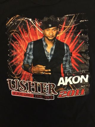 Usher With Special Guest Akon Omg Tour 2011 Black T Shirt Size Large