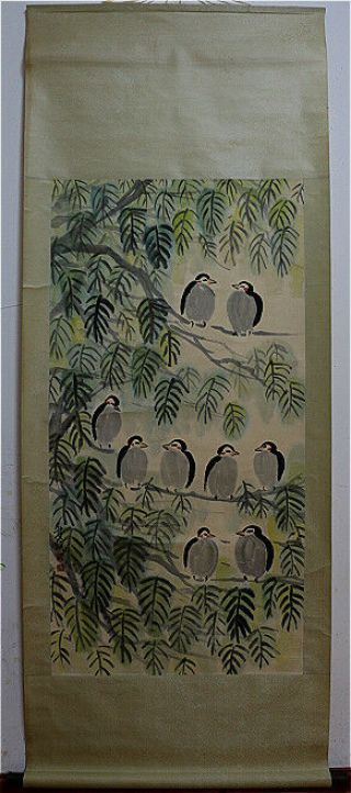 Chinese 100 Hand Painting & Scroll “Birds & Tree” By Lin Fengmian 林风眠 2