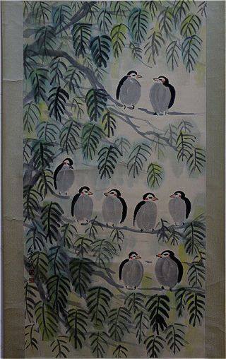 Chinese 100 Hand Painting & Scroll “Birds & Tree” By Lin Fengmian 林风眠 3