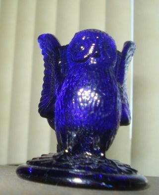 Vintage Westmoreland Glass Owl Toothpick Holder Cobalt Blue