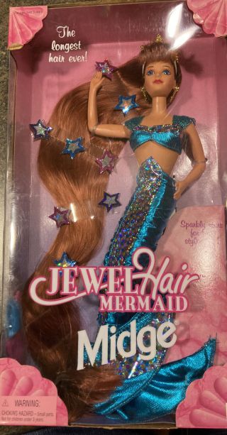 1995 Mattel Jewel Hair Mermaid Midge Barbie Doll Nrfb 14589