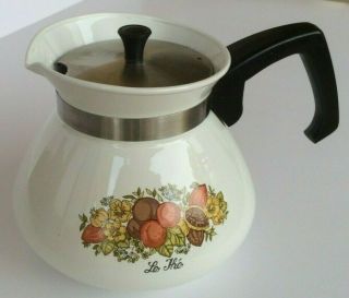 Vintage Corning Ware P - 104 Spice Of Life " Le The " 6 - Cup Teapot W/chrome Lid
