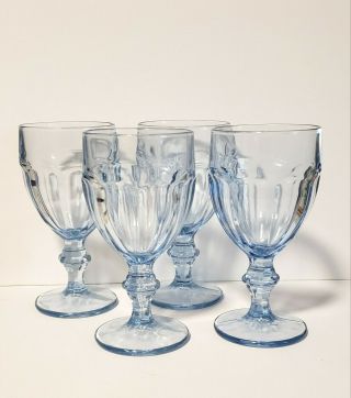 Vintage Light Blue Pedestal Footed Wine Goblets 6 3/4 Tall (set Of 4)