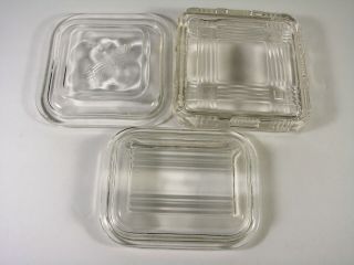 Three Clear Glass Lids For Refrigerator Storage Dishes Mid Centary Era