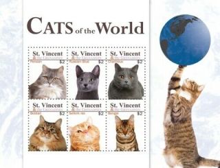 St.  Vincent 2010 - Sc 3728 Cats Of The World,  Animals - Sheet Of 6 Stamps - Mnh