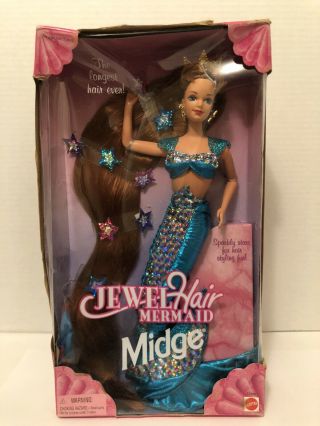 Jewel Hair Mermaid Midge Barbie Doll W/ Longest Hair Ever 1995 Nrfb Mattel