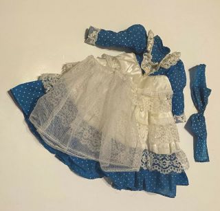 Vtg Dress Dress (12”) Clothes Blue Polka Dot Lace Ruffles Net Skirting