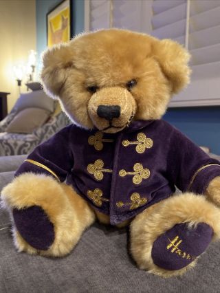 Vintage Harrods 2000 Christmas Teddy Bear 13 " Plush Stuffed Bear Purple Jacket