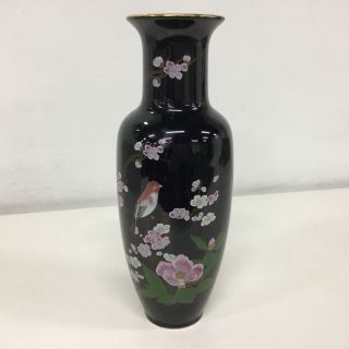 Black Glass Japanese Style Blossom Design Vase 29cm 671