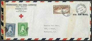 Haiti Censored Airmail Cover Switzerland Red Cross Delegation Cachet To Usa 1943
