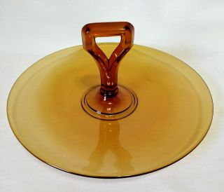 Vintage Honey Amber Glass Serving Tray/plate With Center Handle 10 "