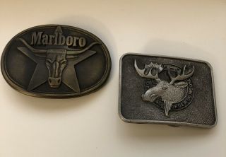 Marlboro Cigarettes Belt Buckle Solid Brass Philip Morris 1987 W/ Pap Buckle