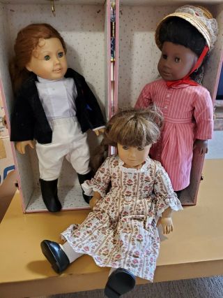 American Girl Doll Set Of 3 18 " Dolls With Case,  Clothes,  Accessories