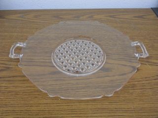 Vintage Pink Depression Glass Cake Plate Serving Platter With Handles