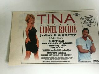 Tina Turner 2000 Sheffield Newspaper Ad