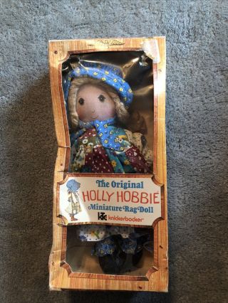 Holly Hobbie 8 " Miniature Rag Doll Knickerbocker Box Vintage Hobbie Nrfb