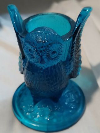 Vintage Westmoreland Glass Owl Toothpick Holder Aqua Blue