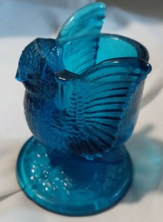 Vintage Westmoreland Glass Owl Toothpick Holder Aqua Blue 2