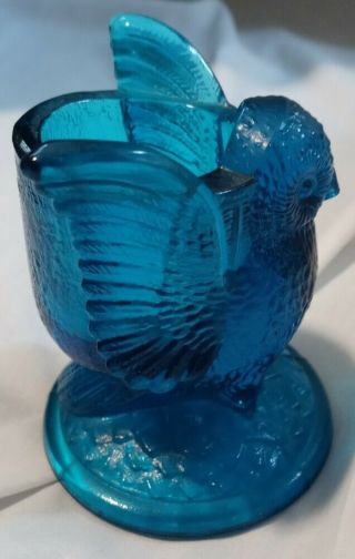 Vintage Westmoreland Glass Owl Toothpick Holder Aqua Blue 3
