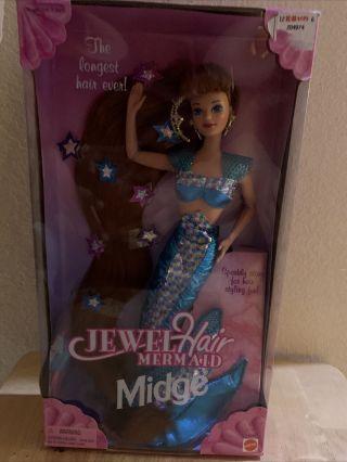 Jewel Hair Mermaid Midge Barbie Doll 1995 Nrfb Mattel Vintage 14589 Long