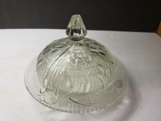 Vintage Jeannette Glass Iris And Herringbone Round Butter Dish With Lid