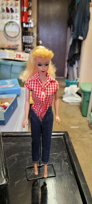Gorgeous Vintage Blonde Ponytail Barbie In Case With Stand,  And Clothes