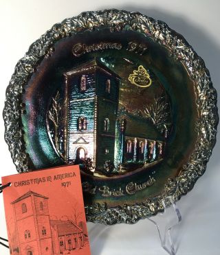 Fenton Carnival Glass Christmas Plate 1971 2 “the Old Brick Church - Virginia