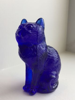Mosser Cobalt Blue Glass Sitting Cat Kitty Figurine