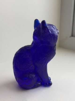 MOSSER Cobalt Blue Glass Sitting Cat Kitty Figurine 2