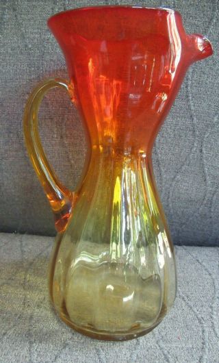 Vintage Amberina Art Glass Optic Swirl 11 " Pitcher