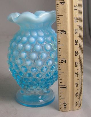 Vintage FENTON Glass Hobnail Ruffled Rim Blue Opalescent Bud Vase EXC. 2