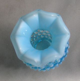 Vintage FENTON Glass Hobnail Ruffled Rim Blue Opalescent Bud Vase EXC. 3