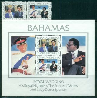 Bahamas 490 - 91a Sg586 - 87,  Ms588 Mnh 1981 Royal Wedding Set,  Ms Cat$11