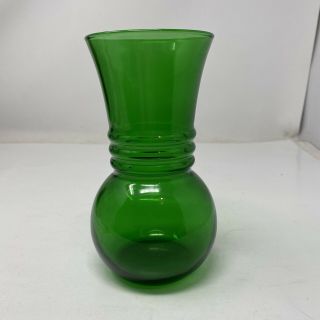 Vintage Anchor Hocking Forest Green Glass Ribbed Vase 6 " - Good