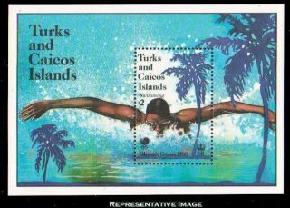 Turks And Caicos Islands Scott 751 $2 Swimming 1988 Olympics Souvenir Sheet.