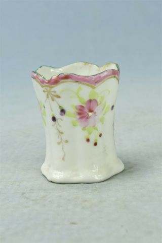 Vintage Porcelain Hand Painted Toothpick Holder Scalloped Edge Pink Flowers 1095