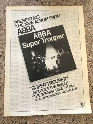 1981 Vintage 8x11 Album Promo B&w Print Ad For Abba Trouper