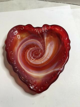 Imperial Red Slag Glass Cupid Bow & Arrow Heart Shape Ashtray Dish
