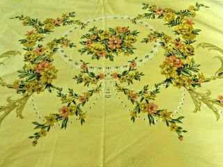 Vintage J.  P.  Stevens Usa Twin Flat Sheet Yellow W/wide Floral Print At The End