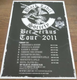 Black Label Society - Live Music Show 2011 Promotional Tour Concert Gig Poster