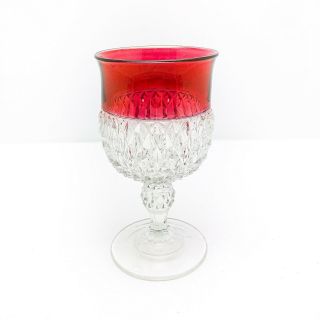 Vintage Indiana Glass Diamond Point Ruby Flash Red Water Goblet
