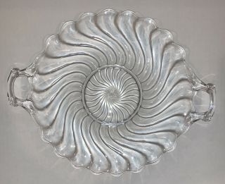 Vintage 1940 - 1973 Fostoria Colony Spiral Clear Glass Handled Tray / Cake Plate