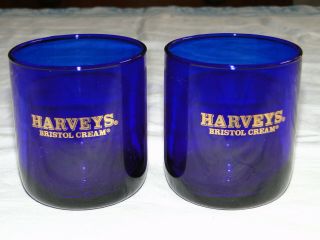 Set Of 2 Libbey Glass Harvys Bristol Cream Cobalt Blue 10oz Rocks Glasses