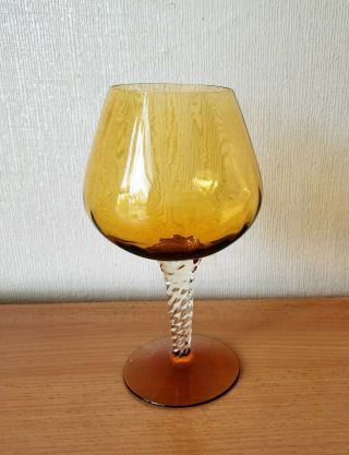 Vintage Mcm Italian Empoli Amber Art Glass Brandy Goblet