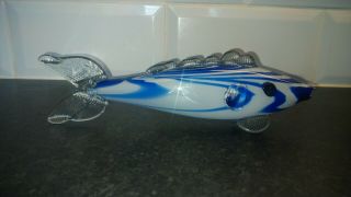 Vintage Murano Blue And White Glass Fish,  1970s.