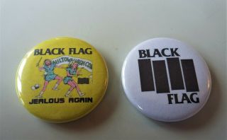 Black Flag Set Of Two (2) Metal Button Badges Wave Post Punk Jealous Again