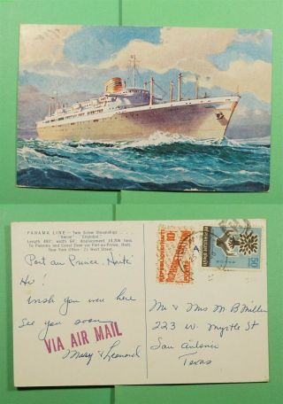 Dr Who 1960 Haiti Paquebot Cristobal Ship Postcard Airmail To Usa F40647
