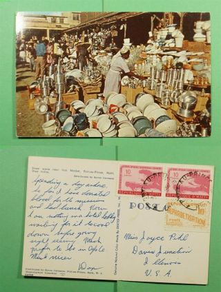 Dr Who 1960 Haiti Port Au Prince Market Postcard To Usa F40646