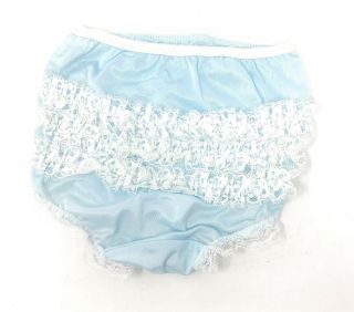 Vintage Little Girl Ruffled Panties Size 4 Light Blue Nylon White Ruffles